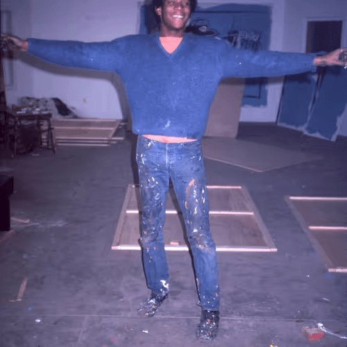 Jean Michel Basquiat in his first studio space, fall 1981
