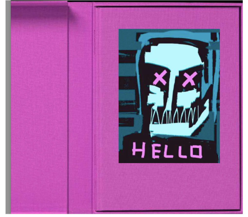 A magenta clamshell case holding XCOPY's 'HELLO' — the cover of the Known Origin Editions reference book.